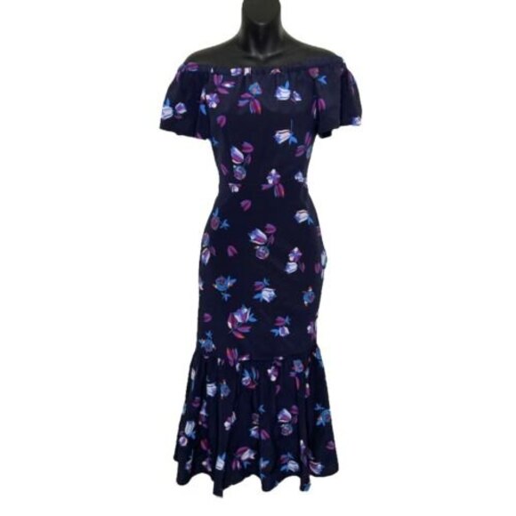 Rebecca Taylor Bell Flower Off the Shoulder Ruffle Midi Dress Size 0 RETAIL $389 - Picture 2 of 9